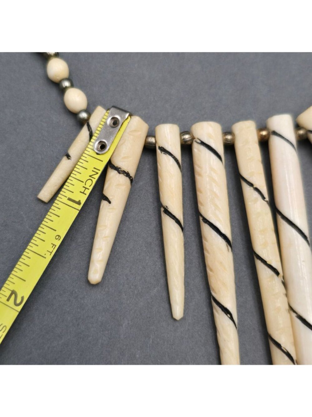 Vintage Batik Style Carved Bone Spike Necklace 16" Ethnic Tribal Horn Bib - Picture 15 of 16